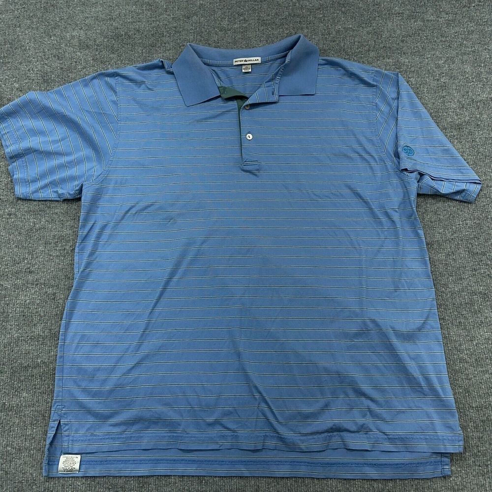 Peter Millar Shirt Mens XL Blue Green Striped Golf Polo 100% Cotton Performance